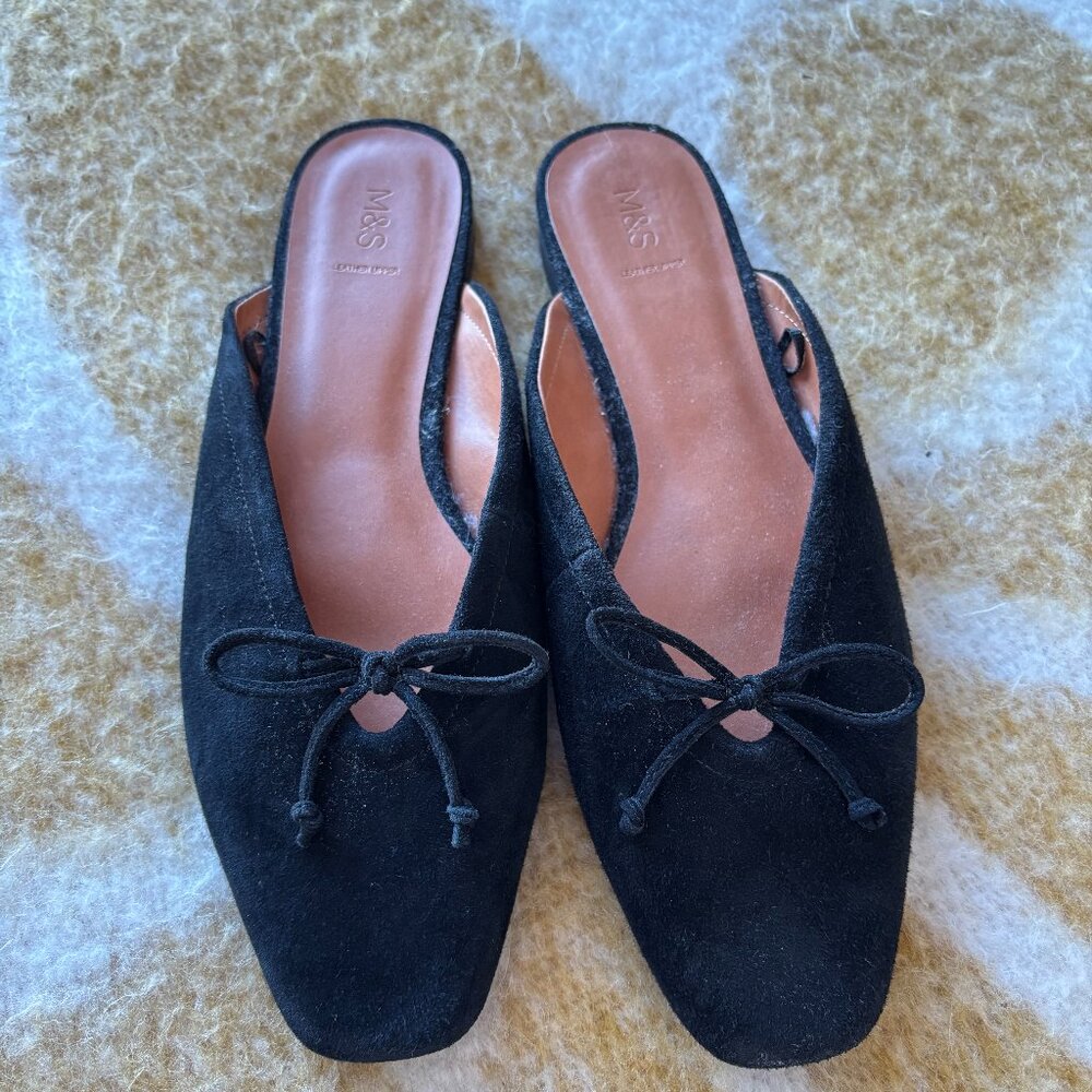 Marks & Spencer Women's Black Suede Slip On Flat Ballet Pumps size 9